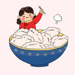 卡通手绘冬至节气吃饺子插画