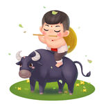 清明牧童与牛骑牛散步吹笛插图