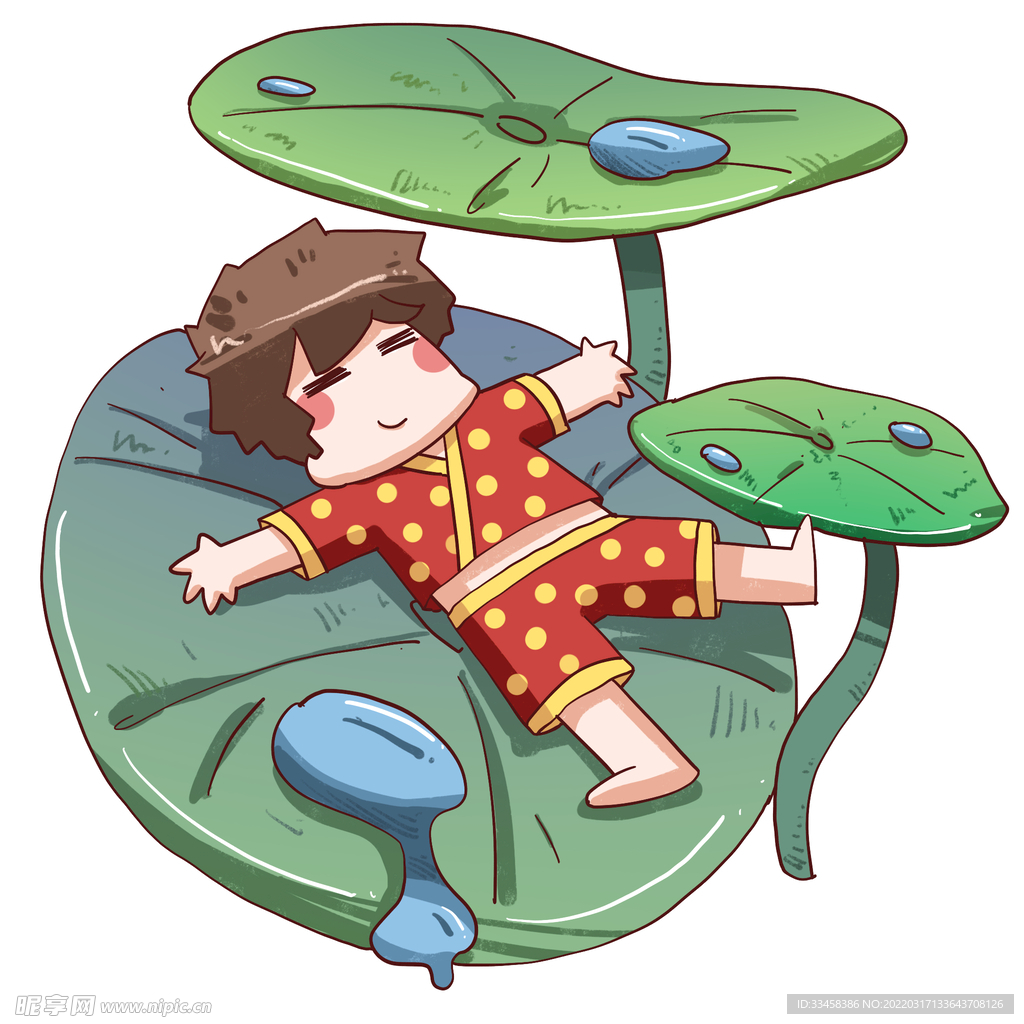躺在叶子的男孩