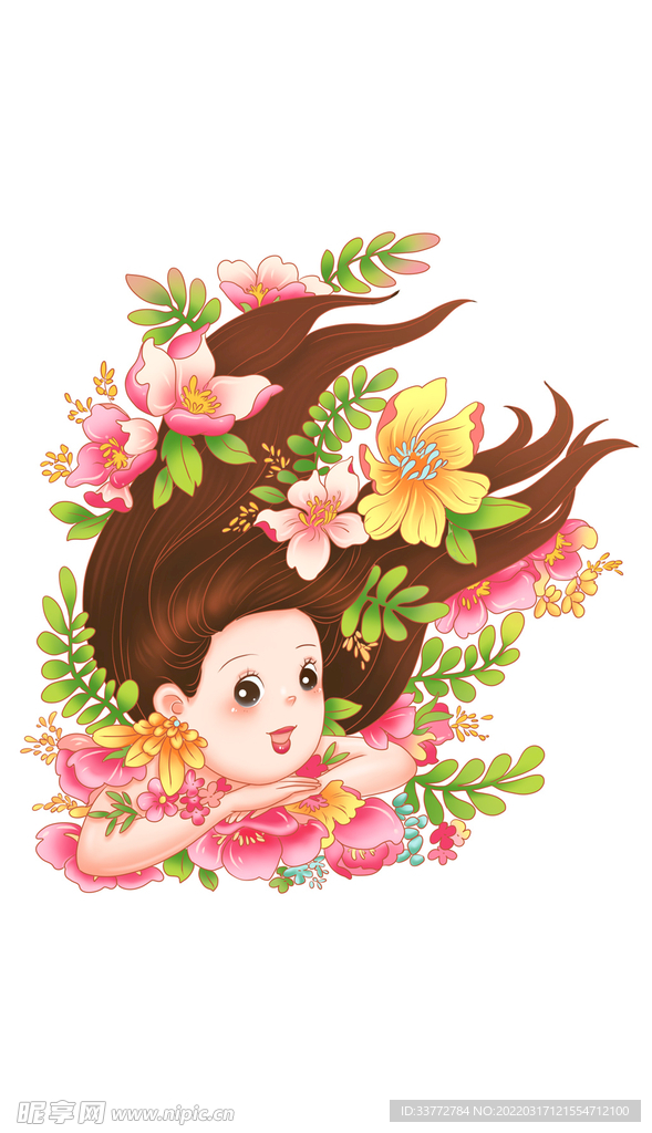 女孩花朵花卉暖春季海报装饰素材
