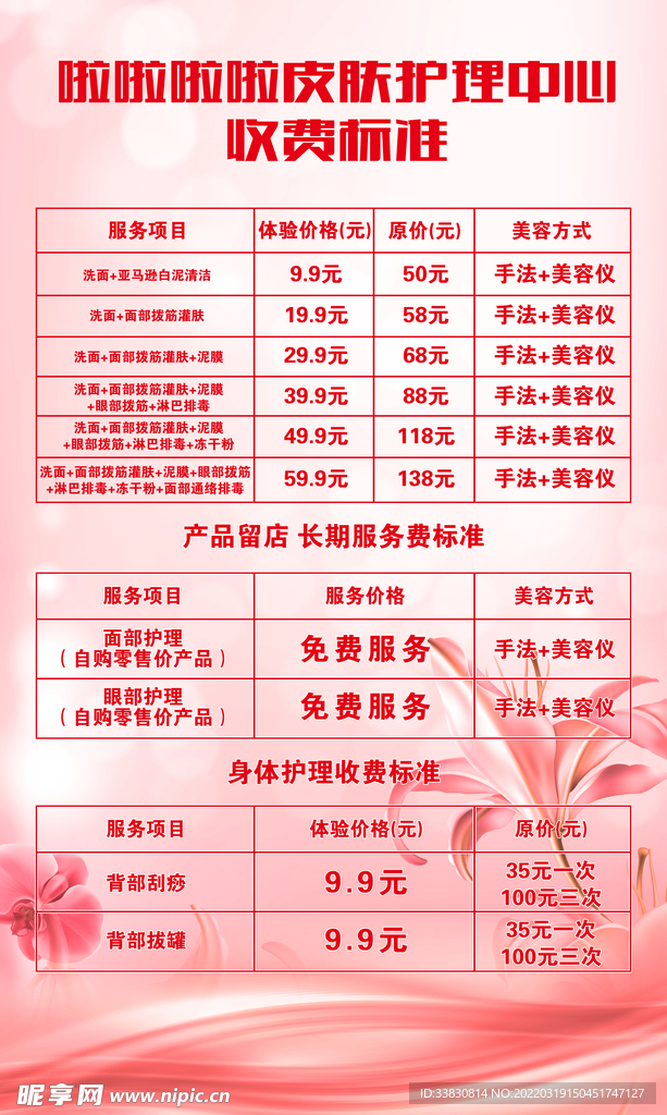 价格表