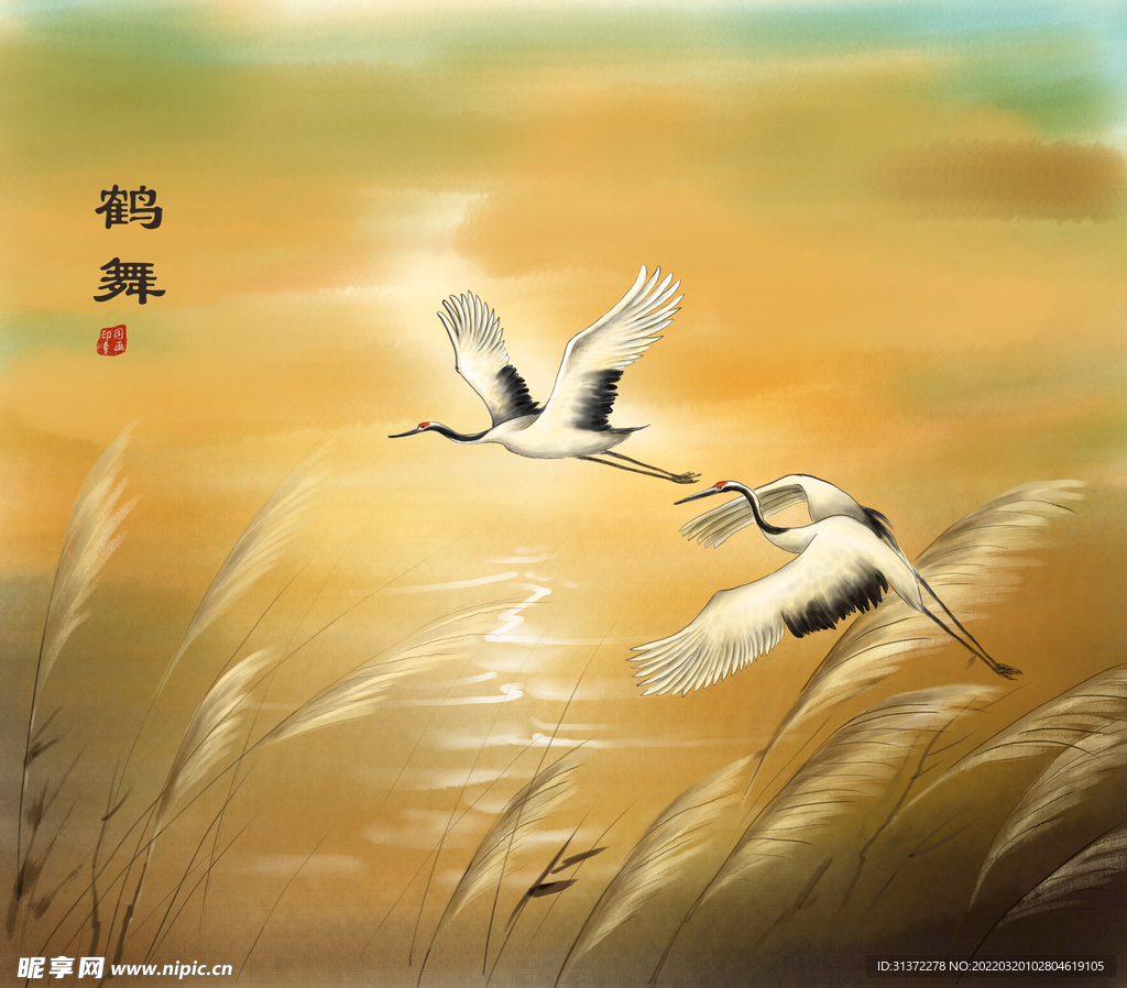 仙鹤海报背景图片 