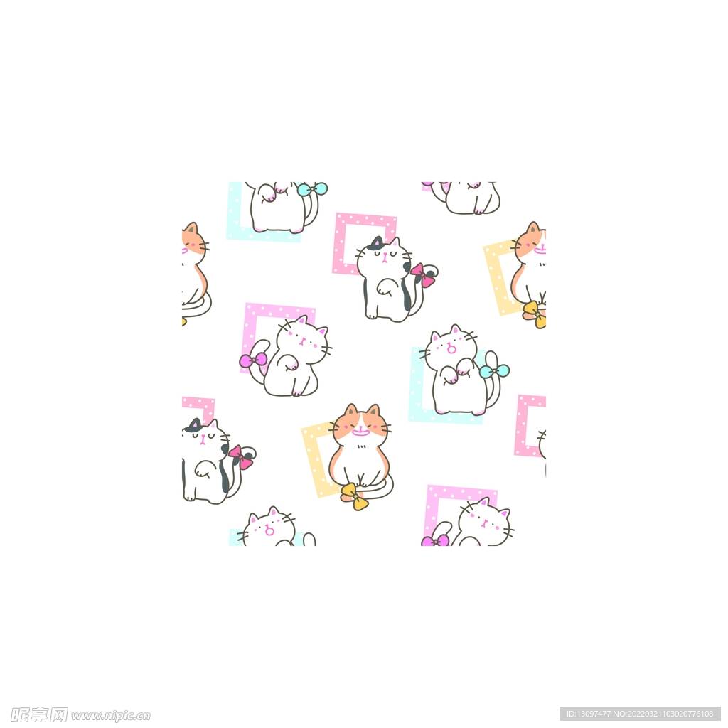 卡通 可爱 手绘 猫咪  彩色