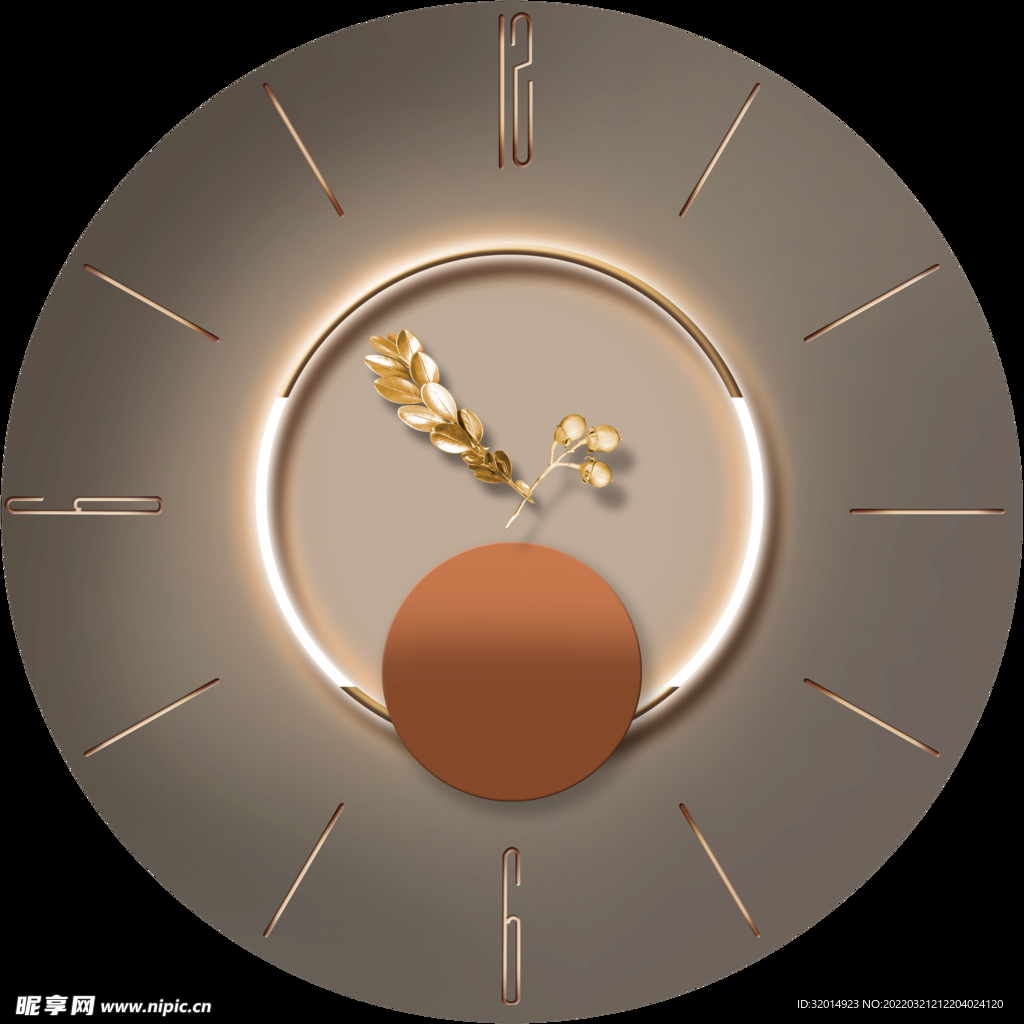 金色植物钟表装饰画
