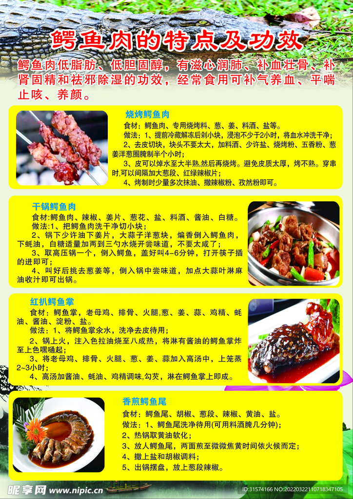 鳄鱼肉菜单 