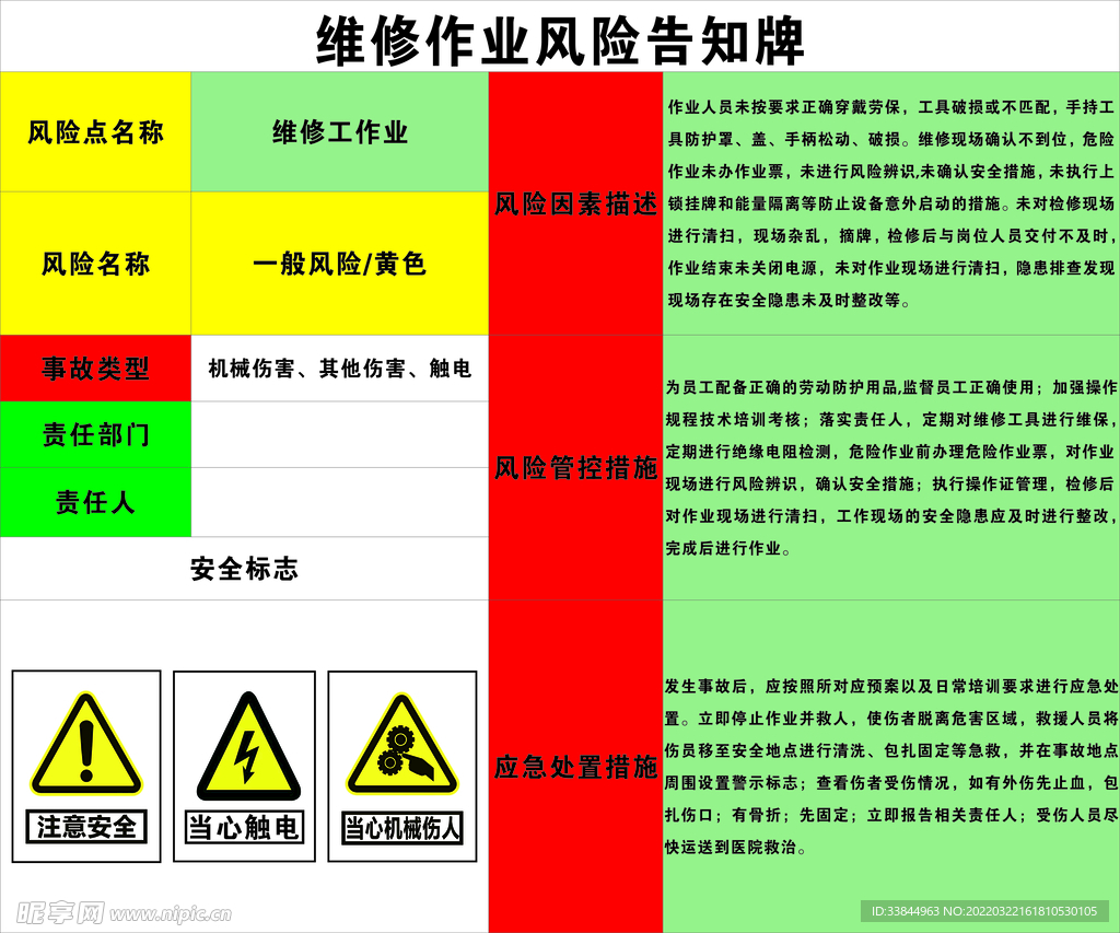 维修作业风险告知牌