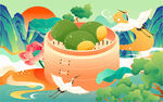 青团挂画插画国潮