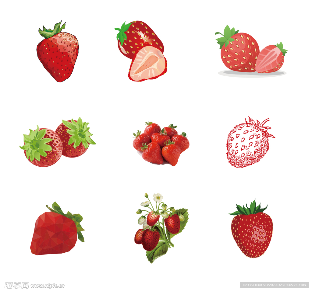 草莓手绘矢量插画