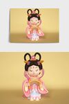 C4D粉色系古风国潮汉服仕女人