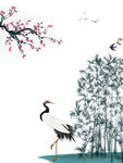 山水画仙鹤
