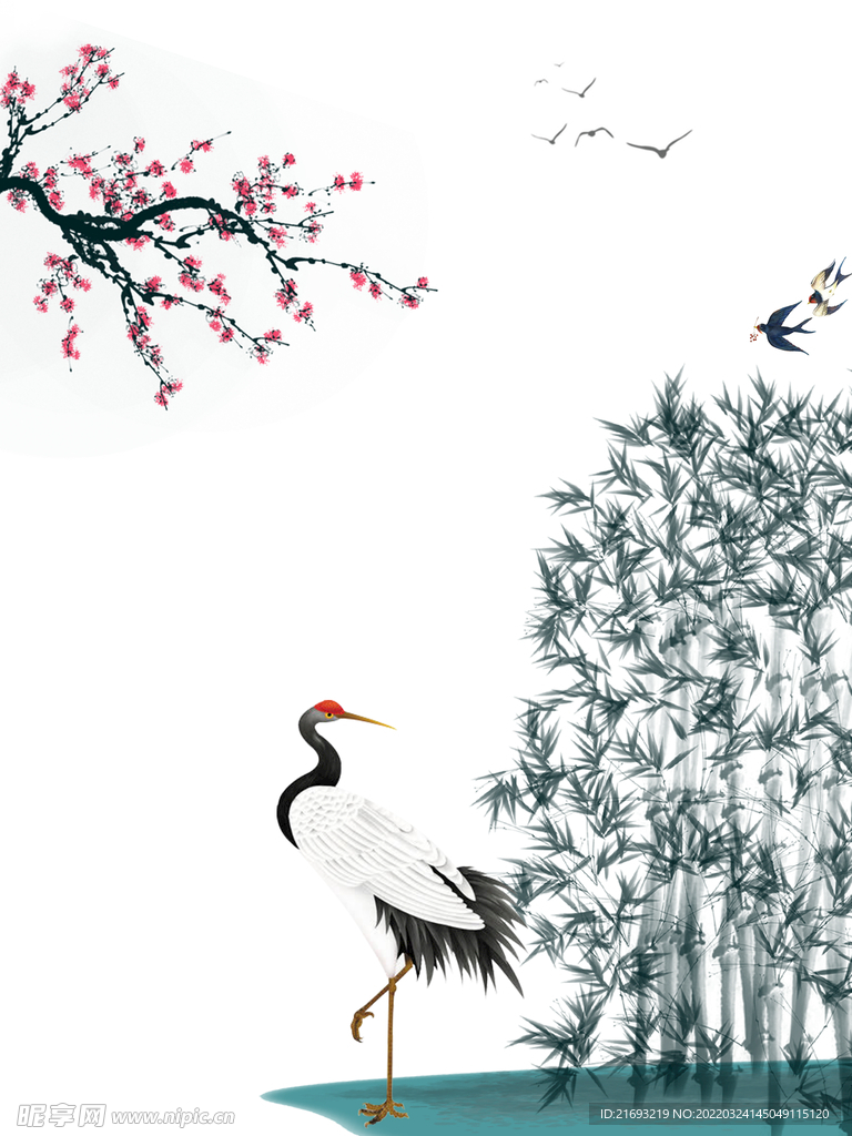 山水画仙鹤