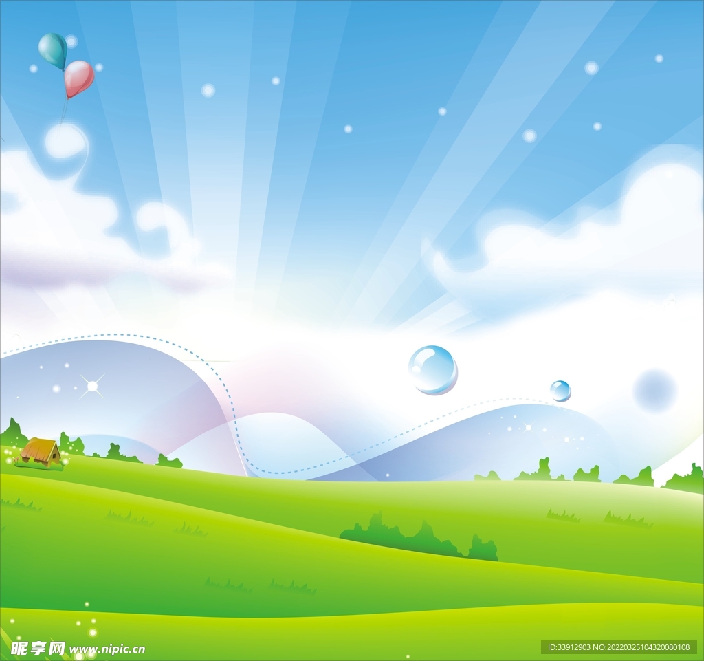 蓝天和绿地 城堡   气球