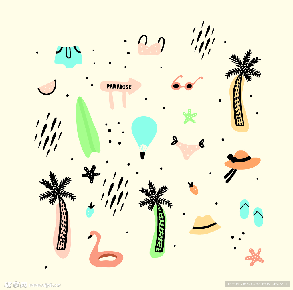 夏天 沙滩 椰树 鹅 拖鞋