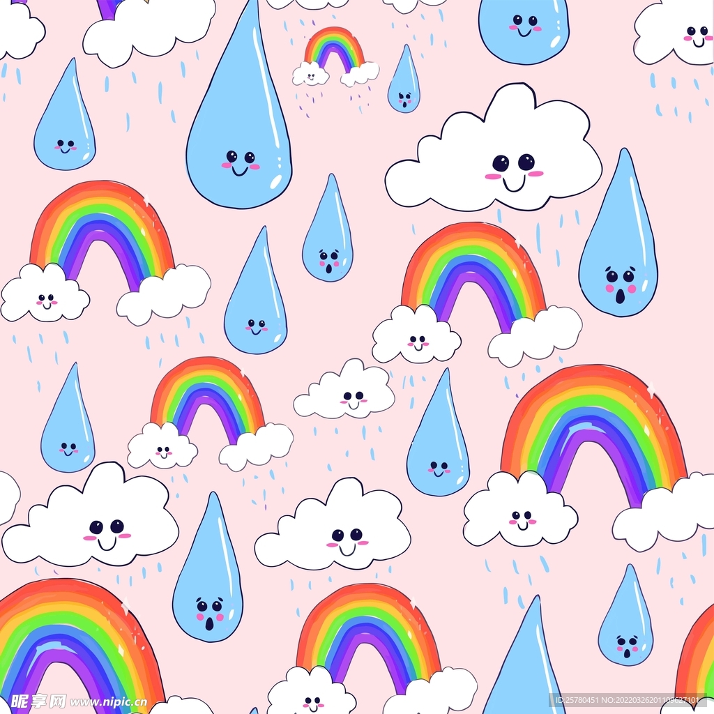 卡通可爱彩虹小雨滴印花