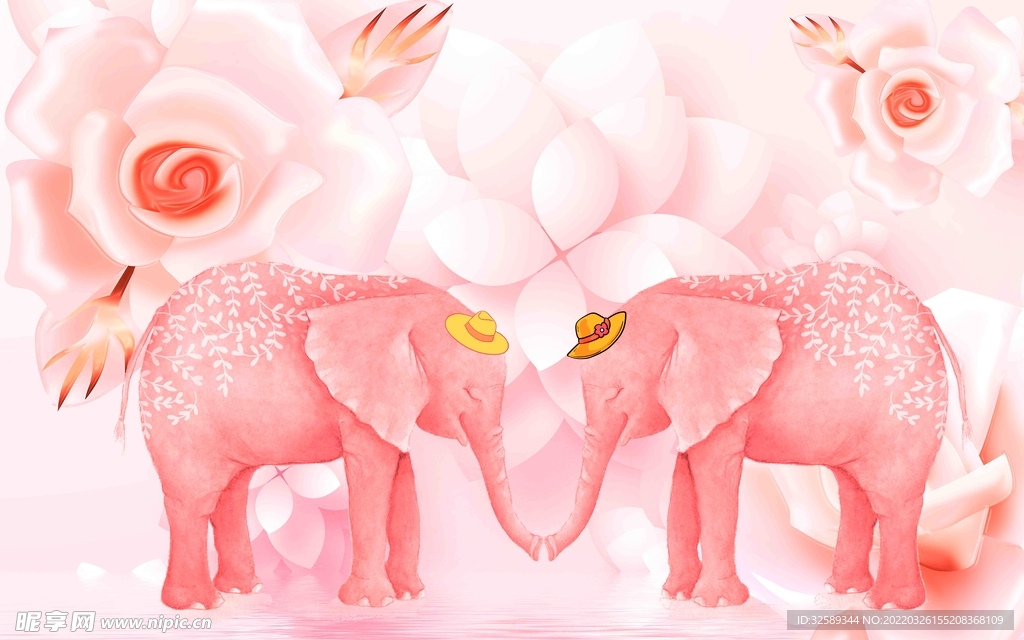 粉色小象背景墙