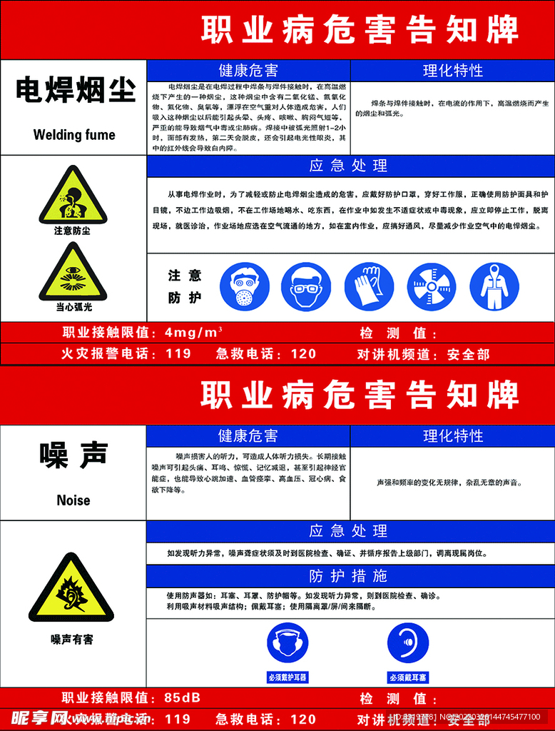 职业病危害告知牌电焊烟尘 噪声