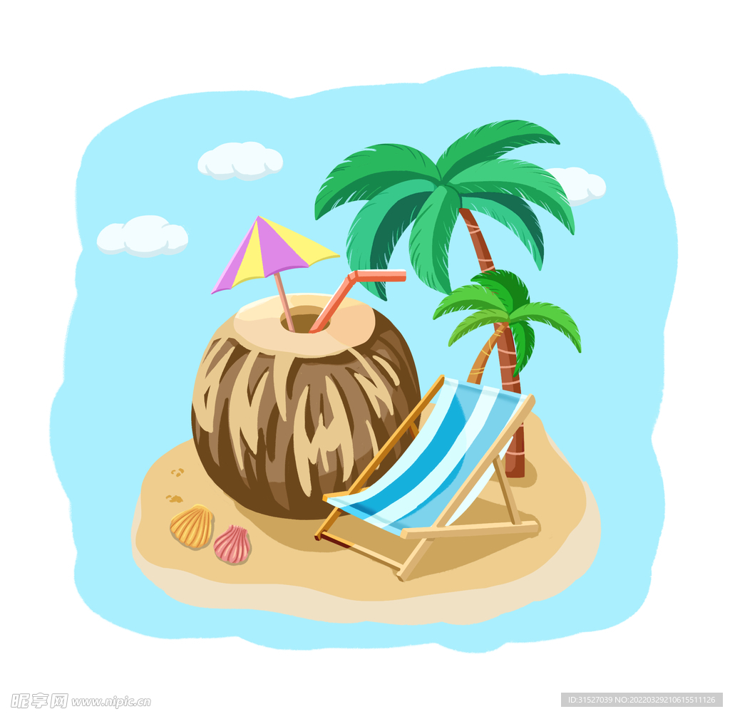 椰树沙滩插画