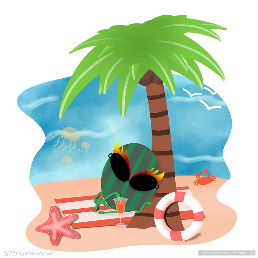 夏日沙滩椰树插画