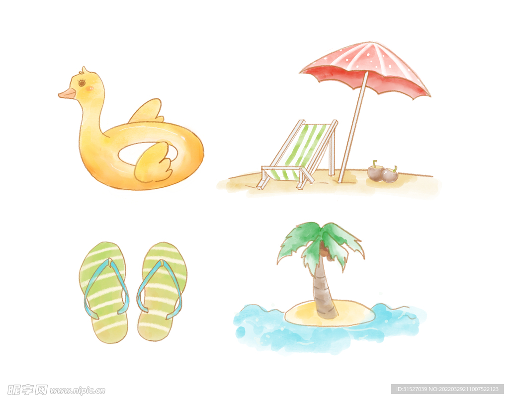 夏日海滩椰树插画