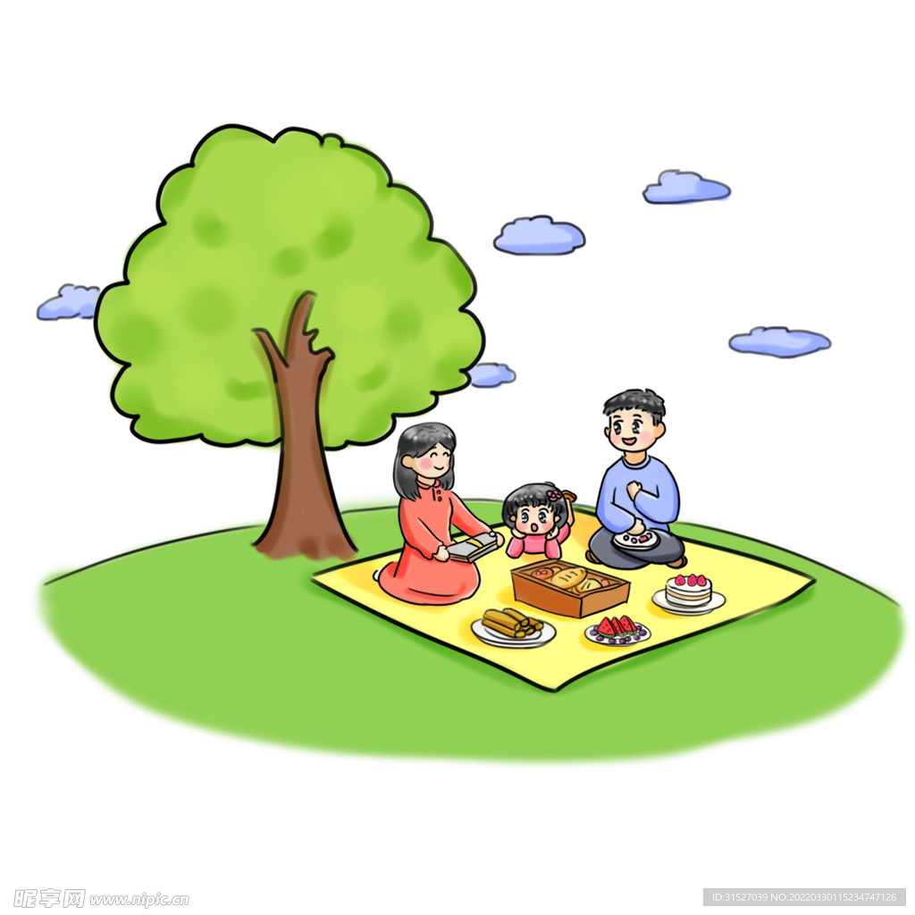 一家人去野餐插画