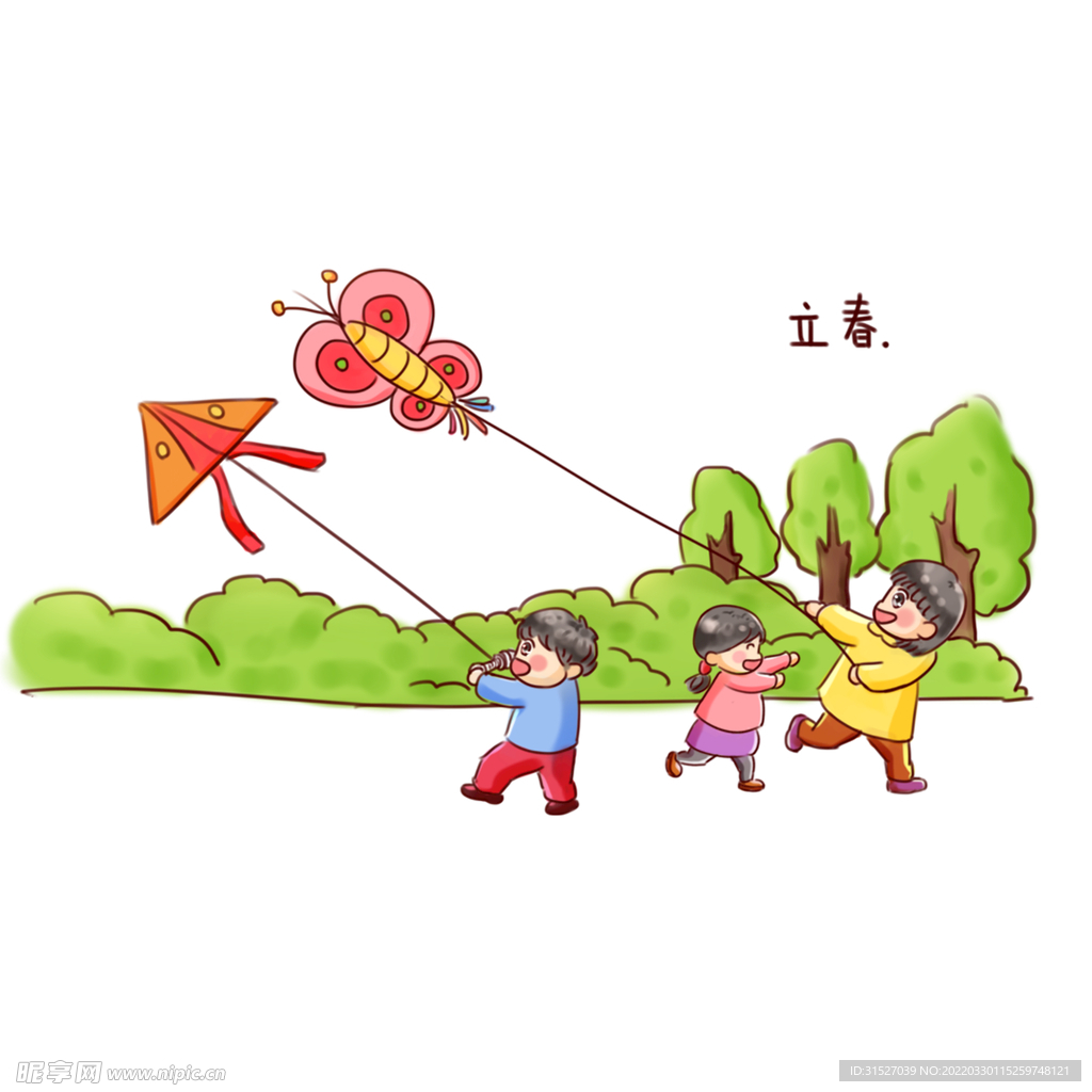 清明节春天风景踏青男孩放风筝卡通插画图片-千库网