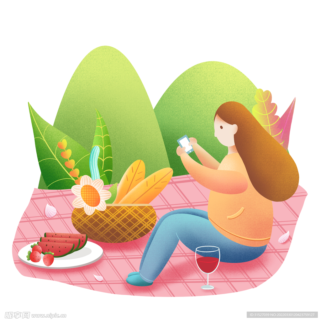 踏青人物插画