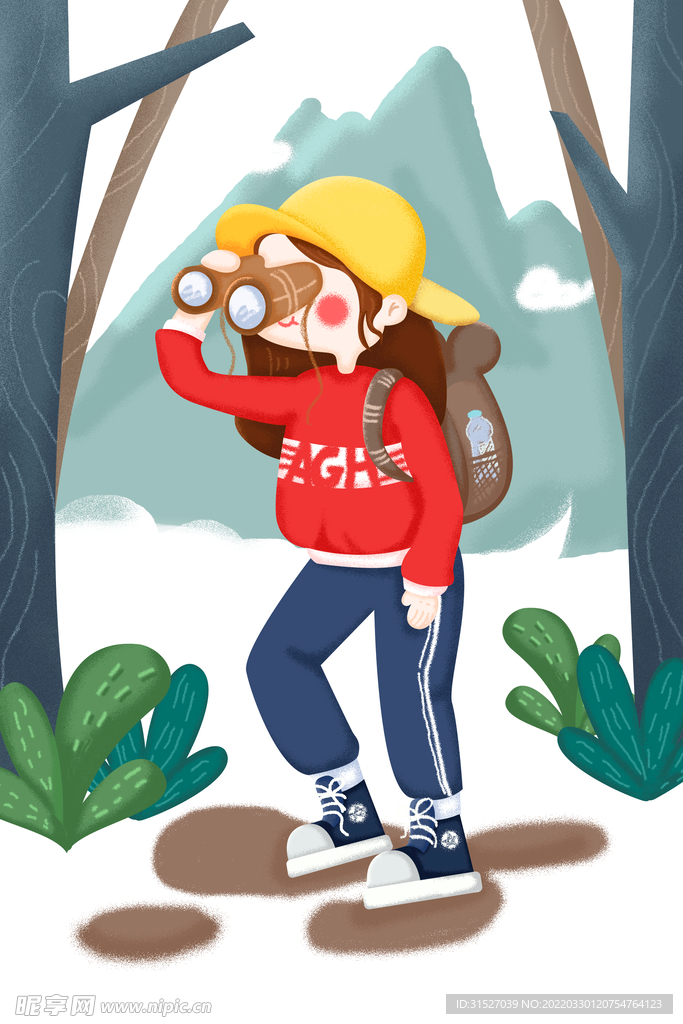 春游登山插画