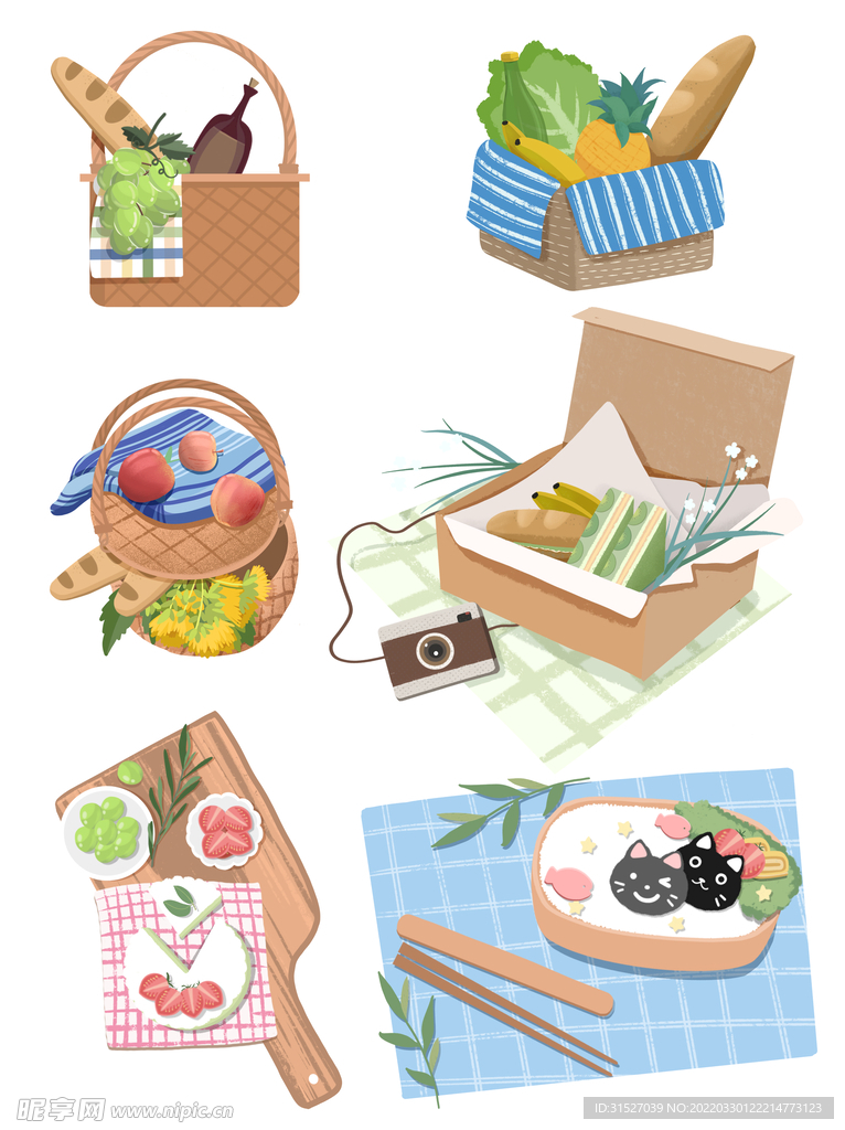 一组野餐插画