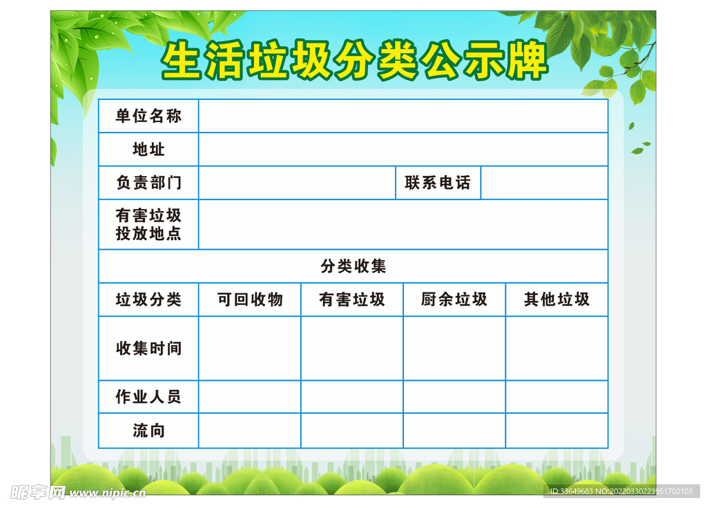 垃圾分类公示牌