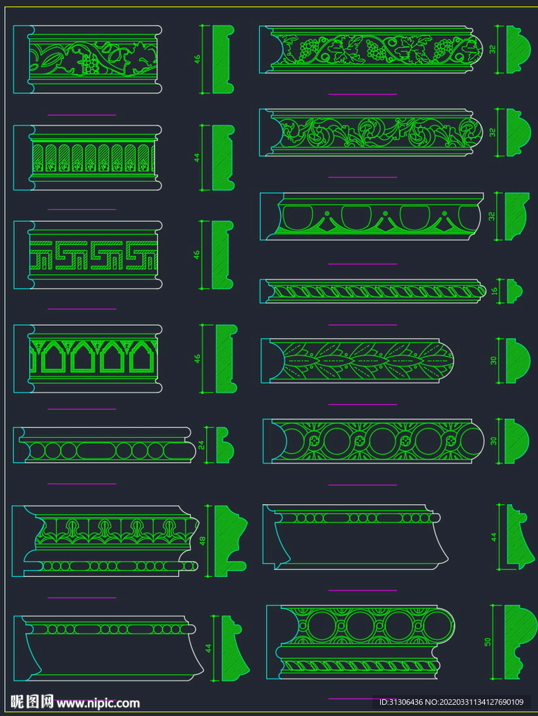 cad家装图块之雕花木线
