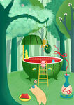 森林西瓜小动物创意海报插画