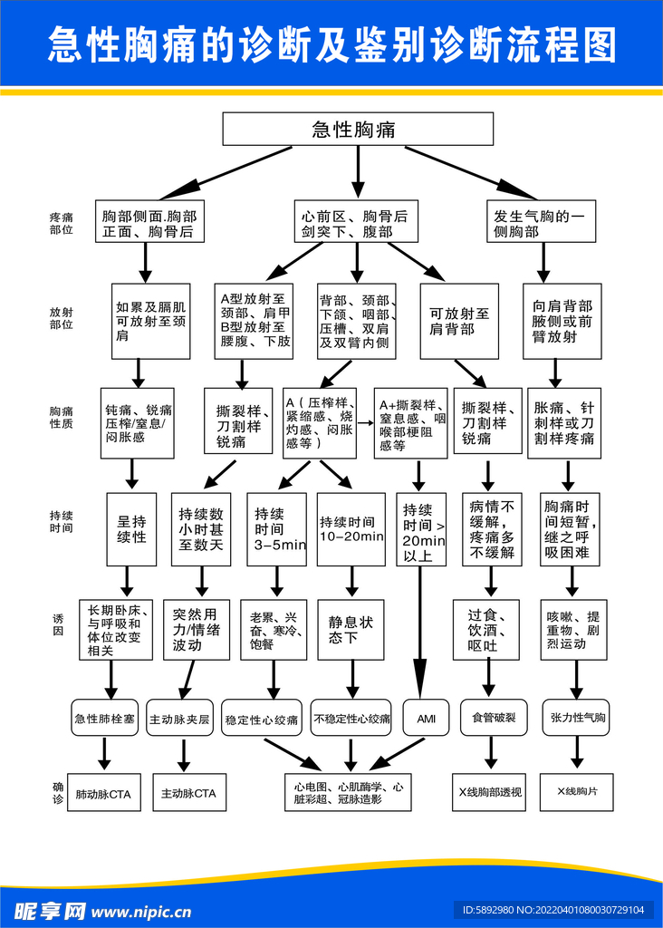 急性胸痛的诊断及鉴别诊断流程图