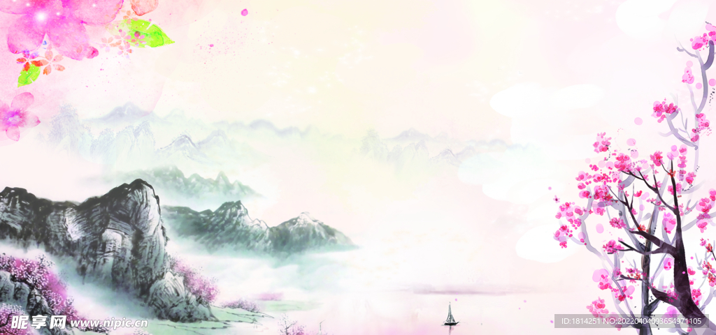 中国风桃花山水