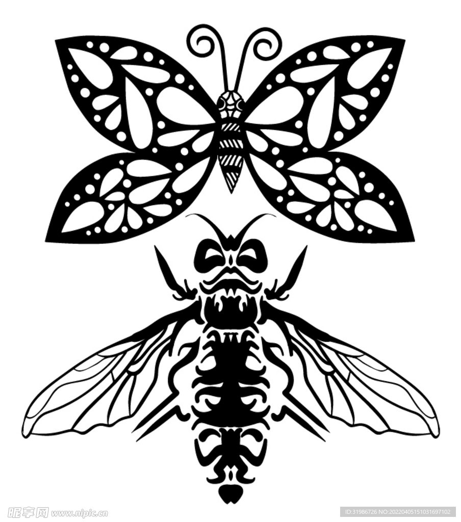 蜂蝶纹身图案矢量