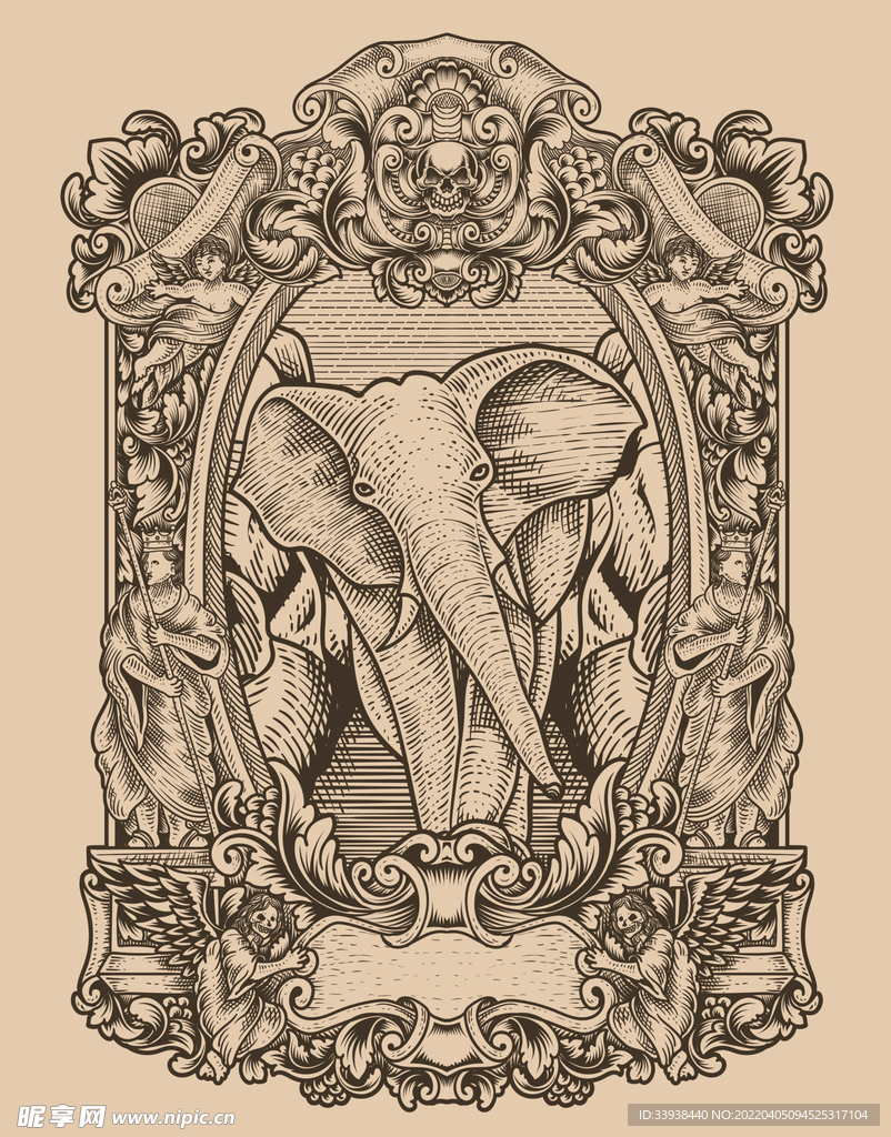 欧式镜框 手绘大象