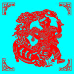 与猪玩耍剪纸