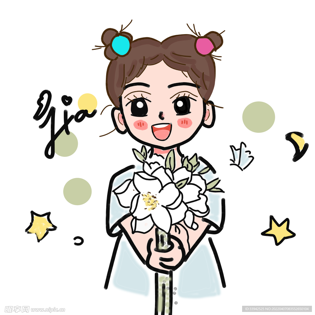 可爱Q版捧花小女孩素材