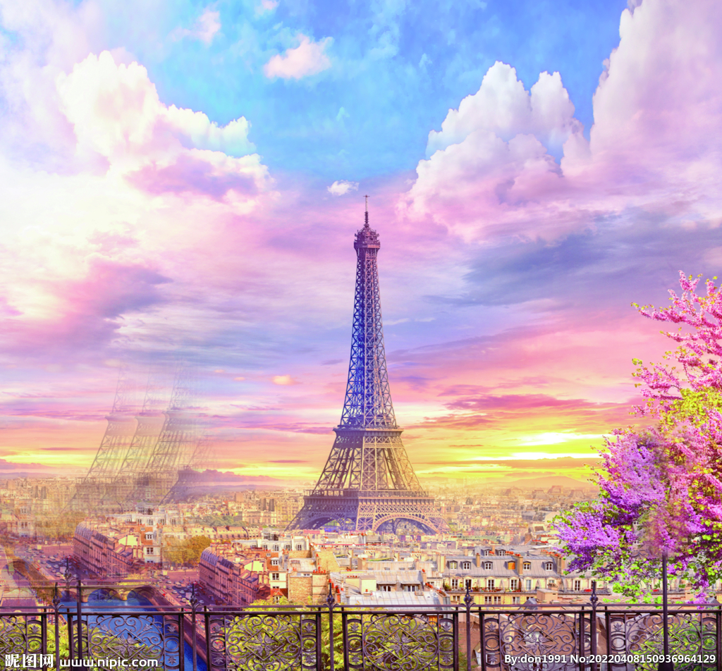 唯美巴黎铁塔高清不分层背景图片