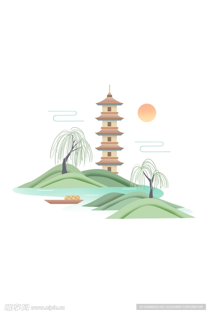 国风剪纸绿水青山元素