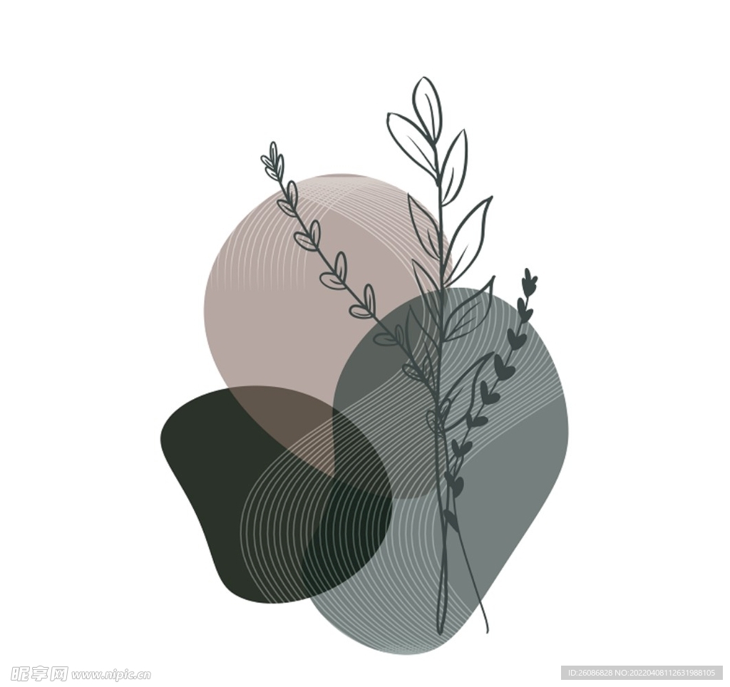 免扣抽象画线几何植物贴画