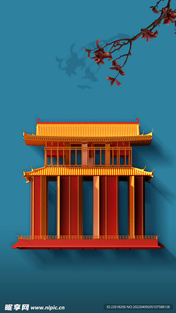 楼亭门窗中国风海报元素