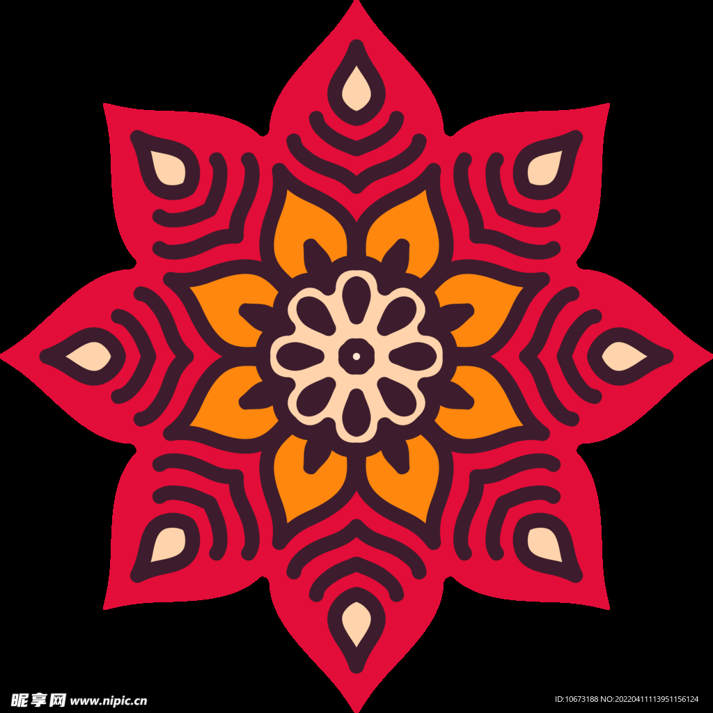 彩色复古花纹透明底免抠图