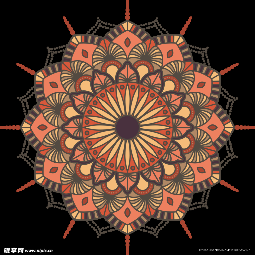 彩色复古花纹透明底免抠图