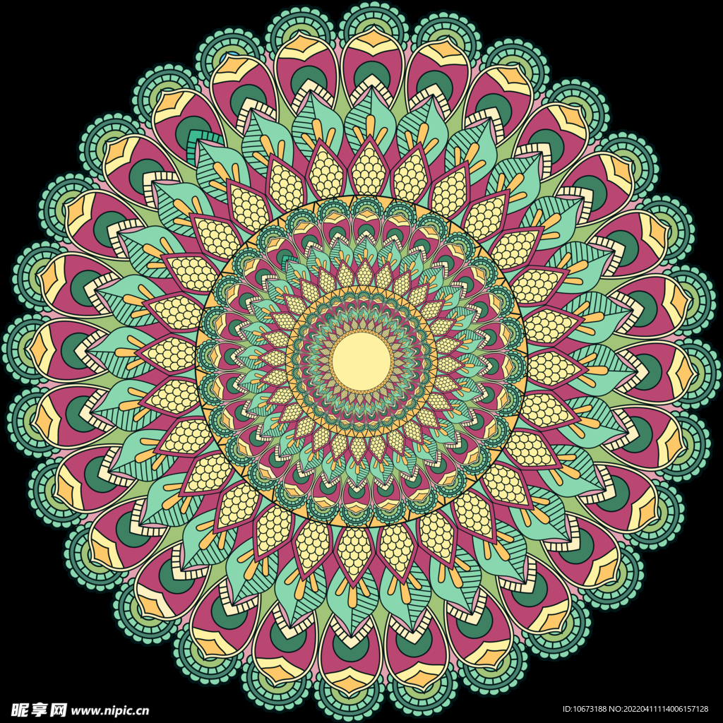 彩色复古花纹透明底免抠图