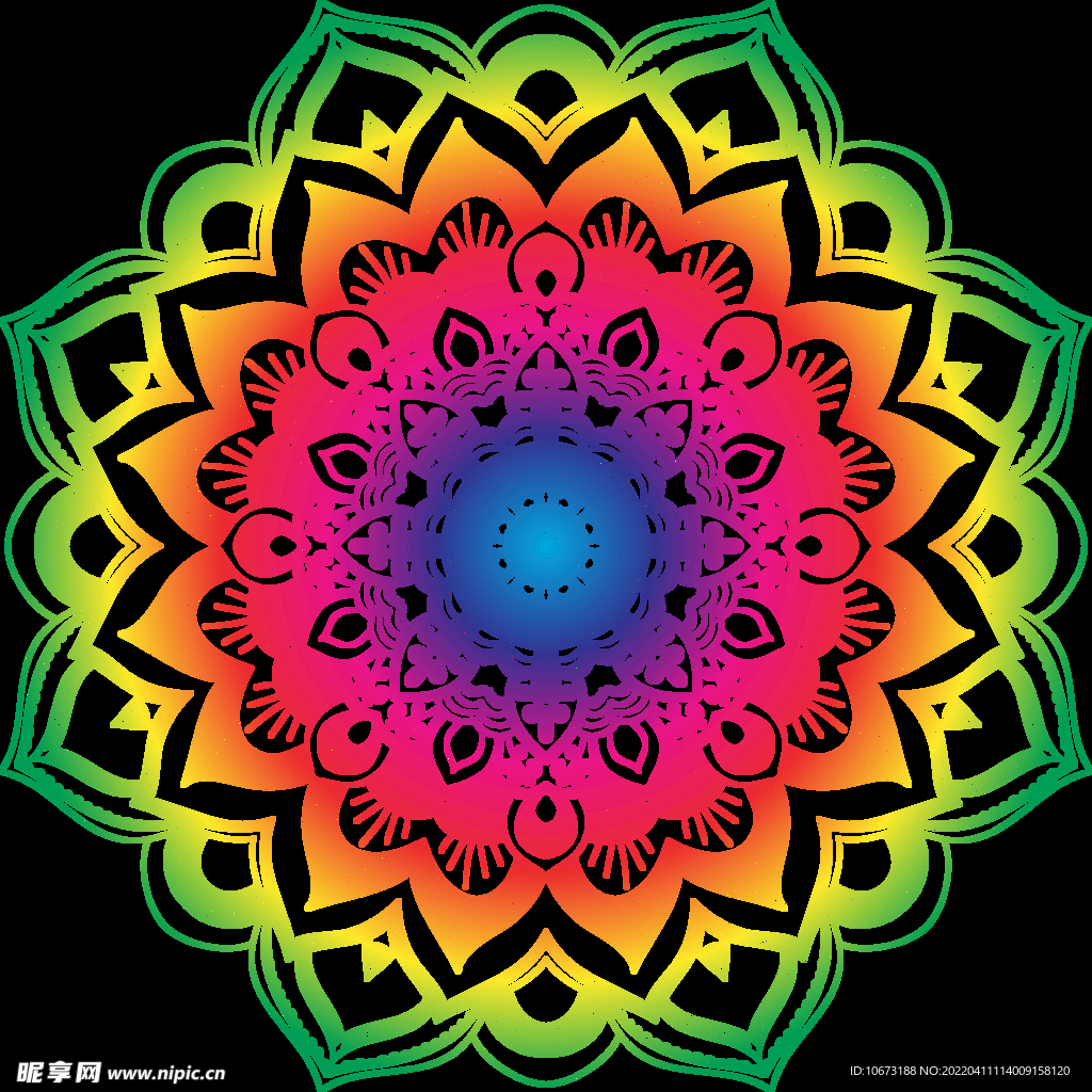 彩色复古花纹透明底免抠图