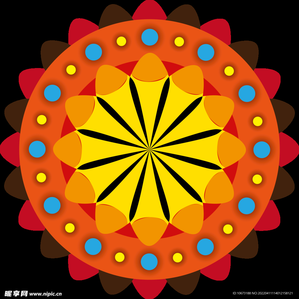 彩色复古花纹透明底免抠图