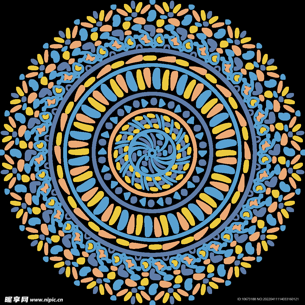 彩色复古花纹透明底免抠图