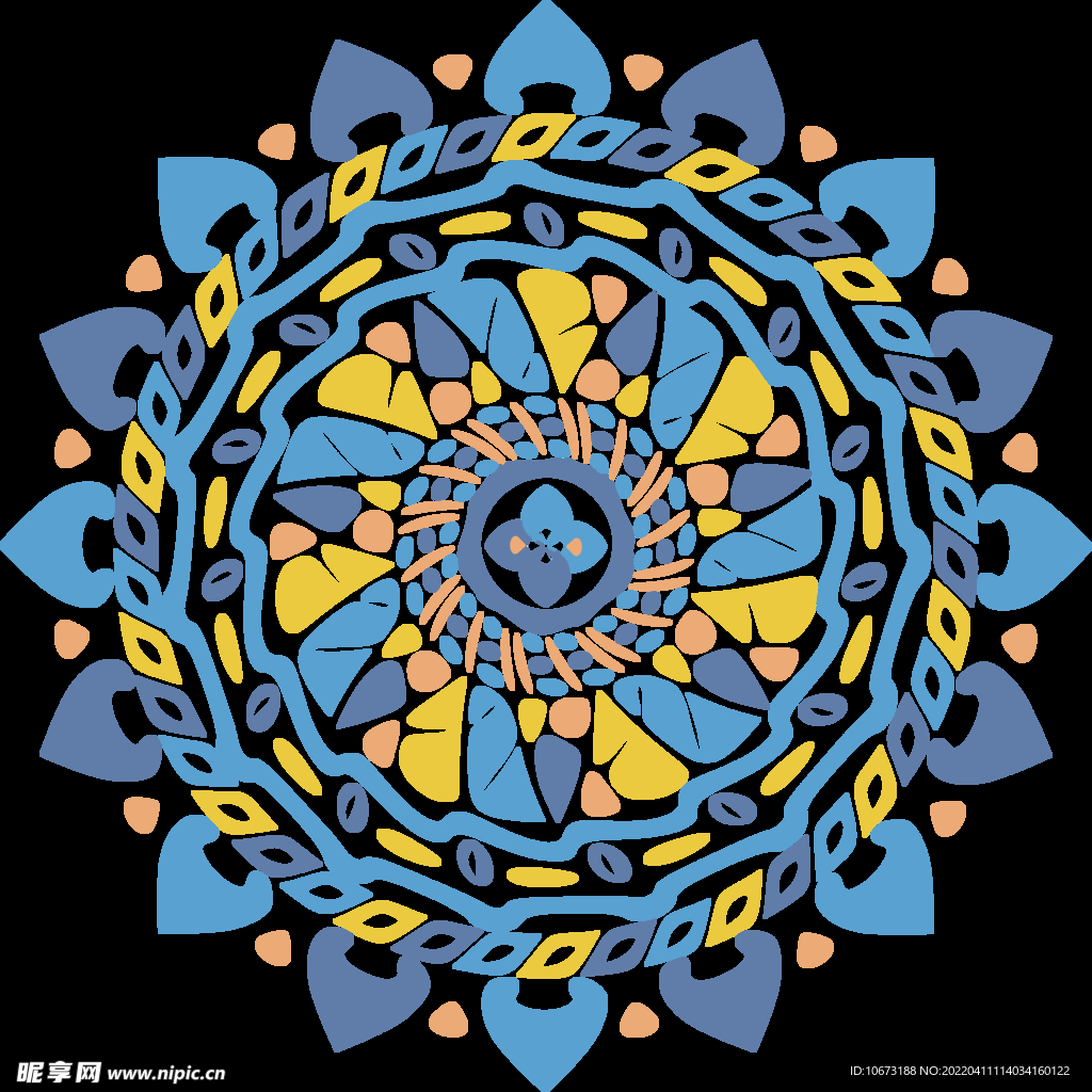 彩色复古花纹透明底免抠图