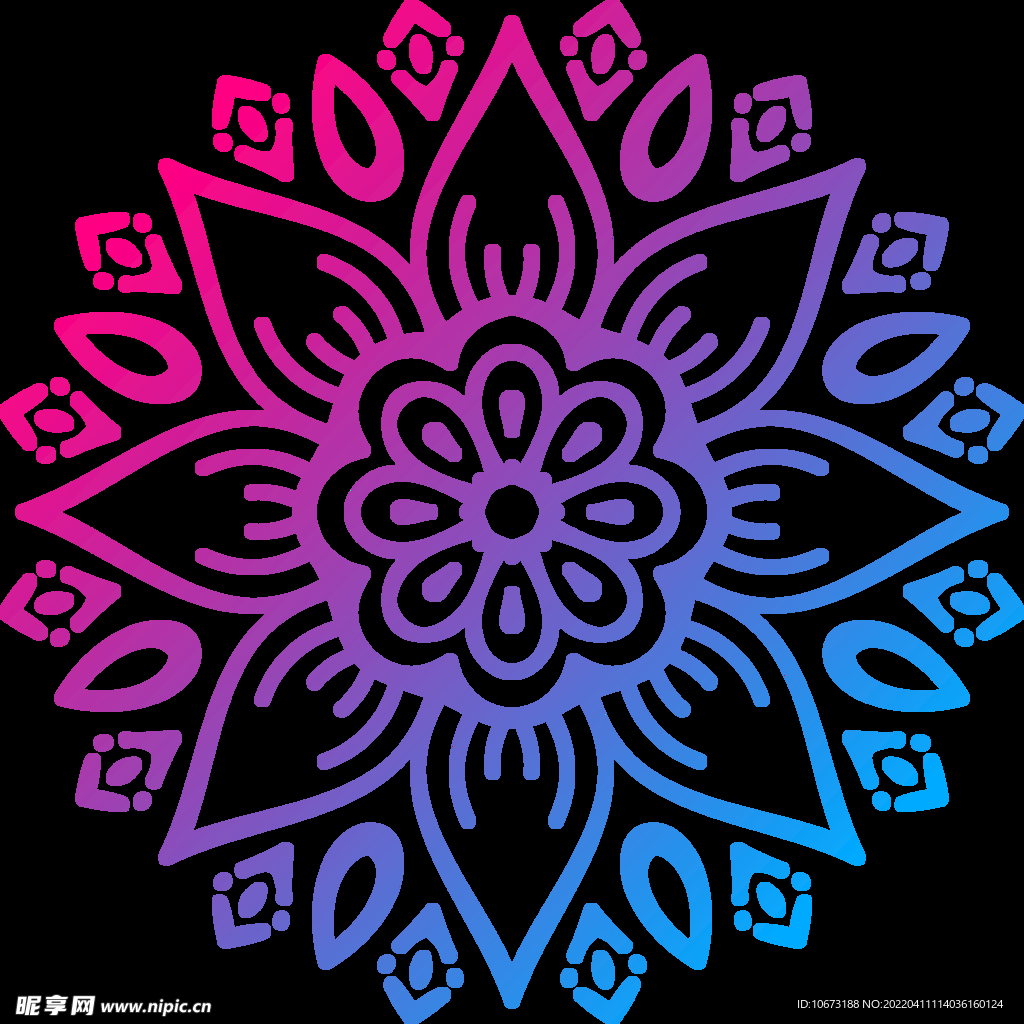 彩色复古花纹透明底免抠图