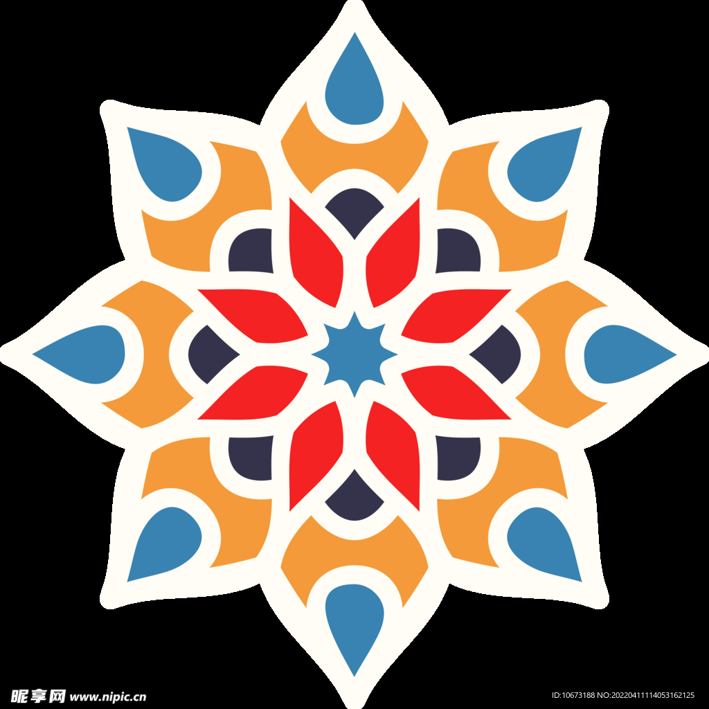 彩色复古花纹透明底免抠图